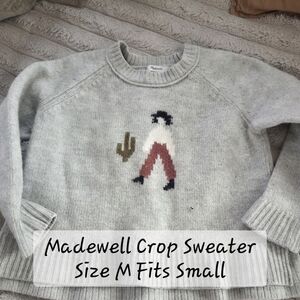 Madewell Light Gray Crewneck Sweater with Embroidered Figure